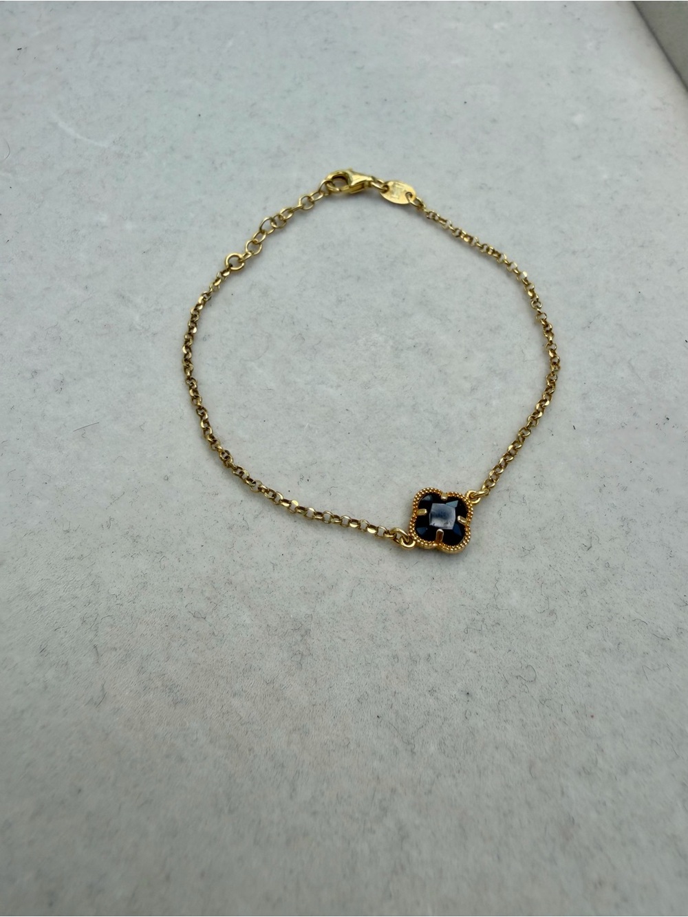 Dyadema Italy 925 Gold Plated Golden Chain Bracelet Black Onyx Clover 7”